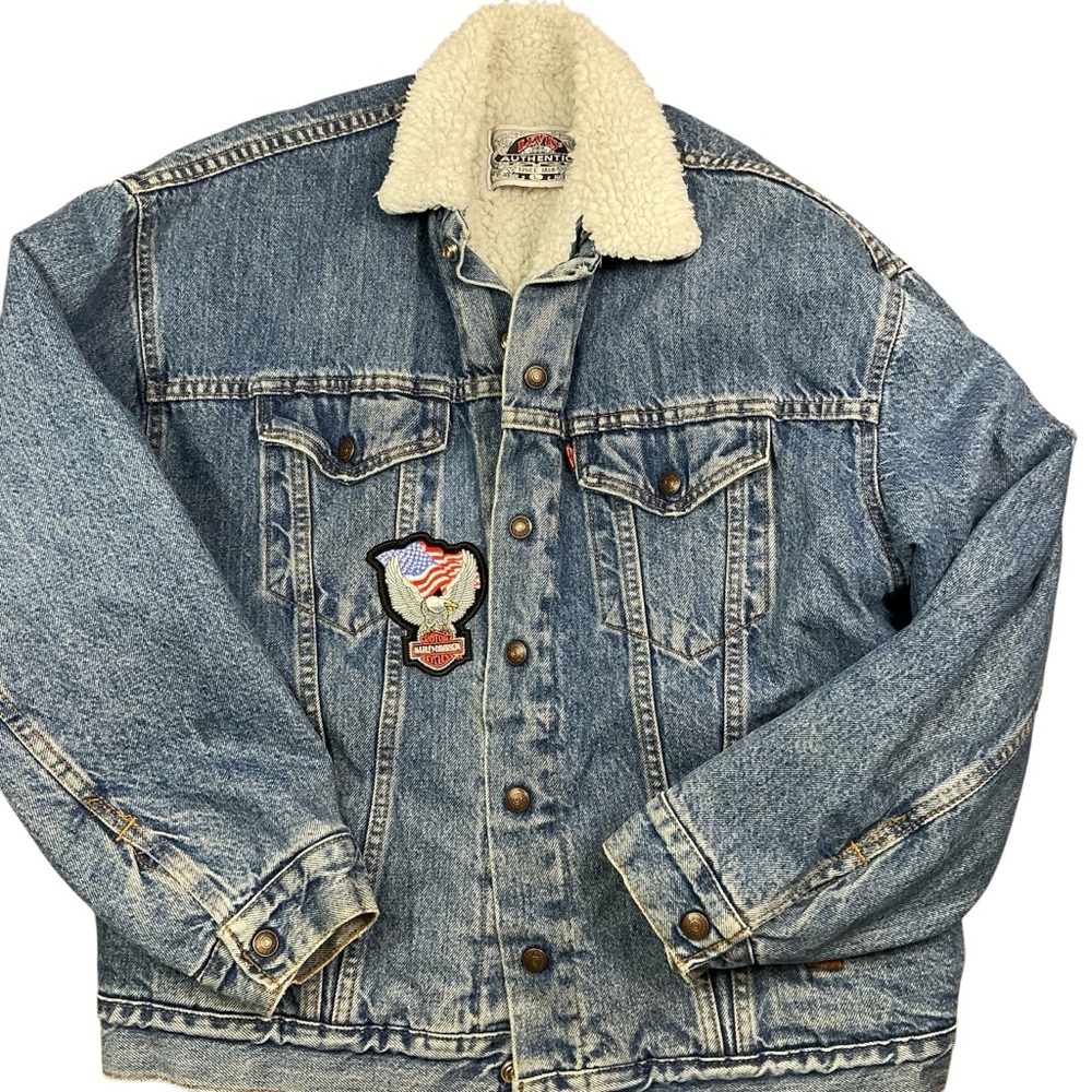 Vintage Levi’s orange tab 90s Sherpa lined 90s trucker jacket USA made Size L